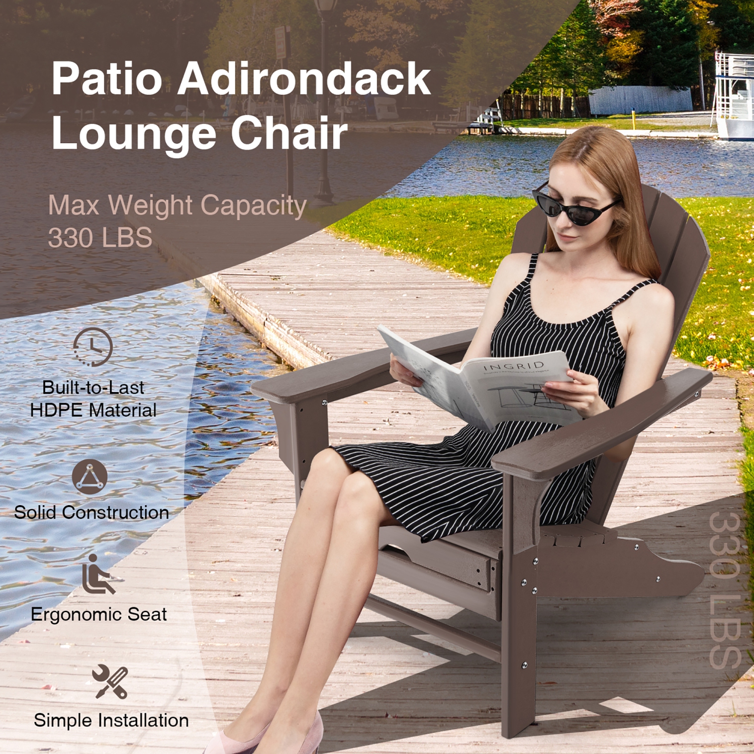 Chaise de plage Adirondack de Costway pour patio extérieur Chaise de plage Tabouret de plage rétractable