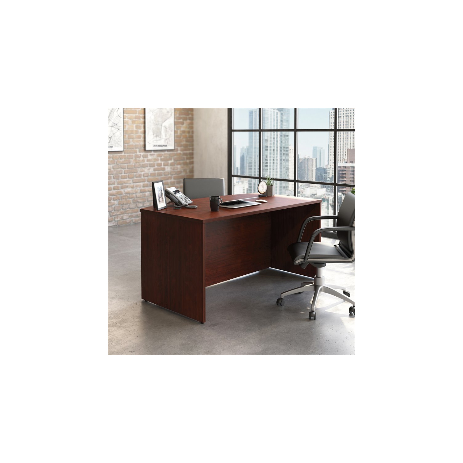 Sauder Affirm Engineered Wood Bowfront Executive Desk in Classic Cherry