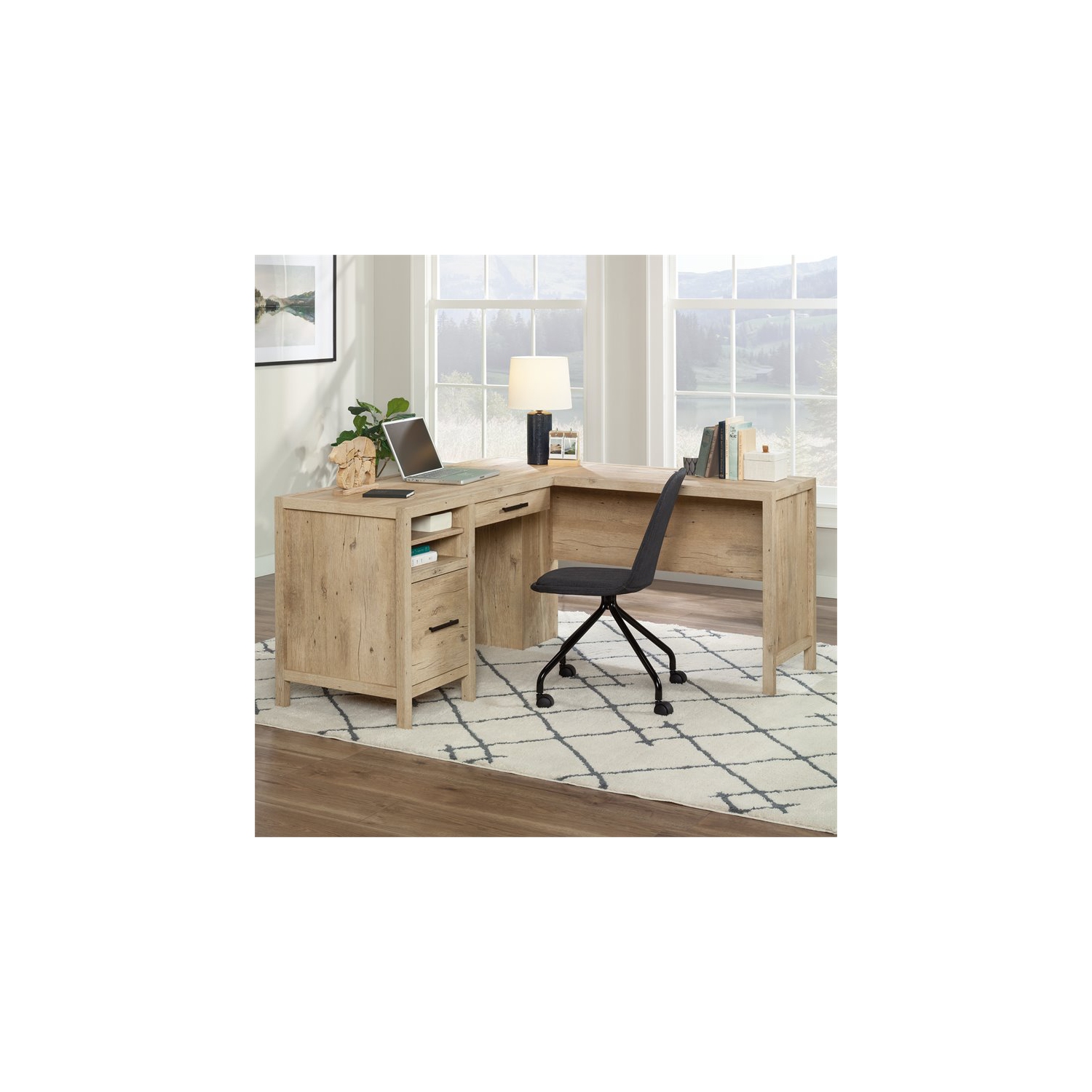 Sauder – Bureau à domicile en L Pacific View en bois d’ingénierie, chêne de première qualité