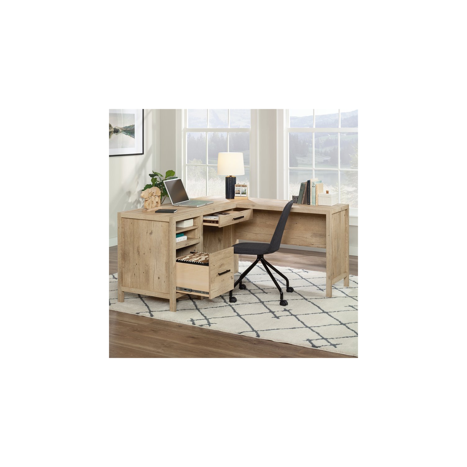 Sauder – Bureau à domicile en L Pacific View en bois d’ingénierie, chêne de première qualité