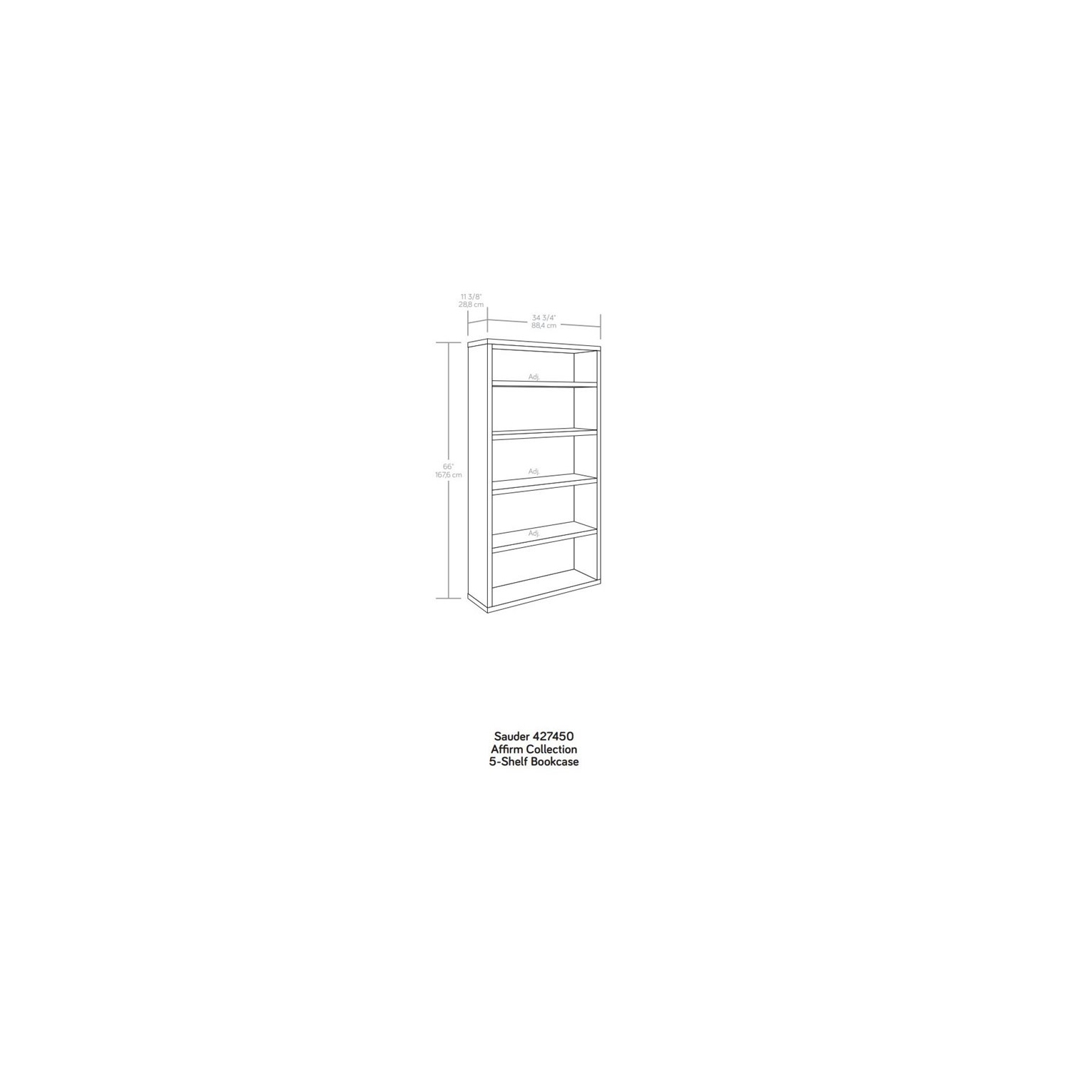 Sauder Affirm Engineered Wood 5-Shelf Bookcase in Noble Elm/Brown