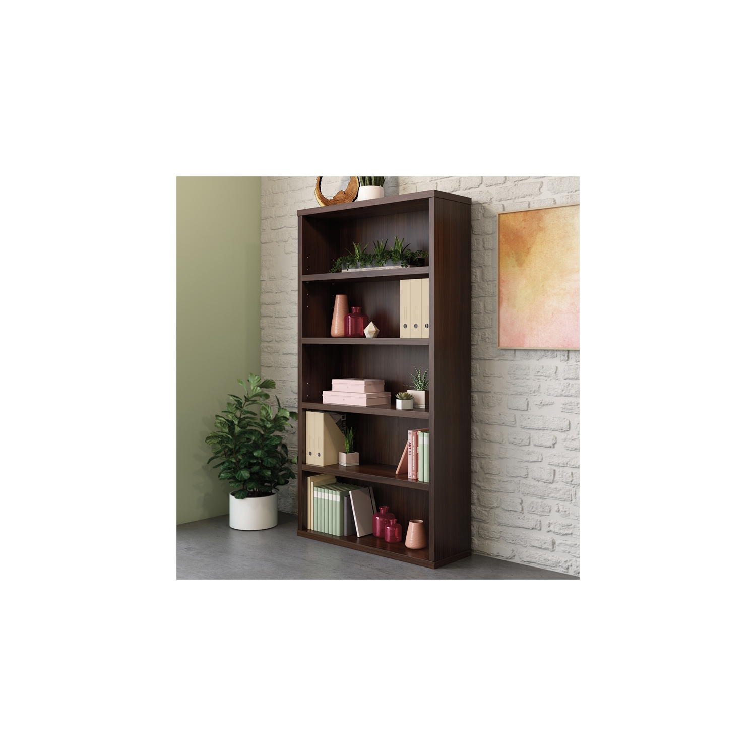 Sauder Affirm Engineered Wood 5-Shelf Bookcase in Noble Elm/Brown