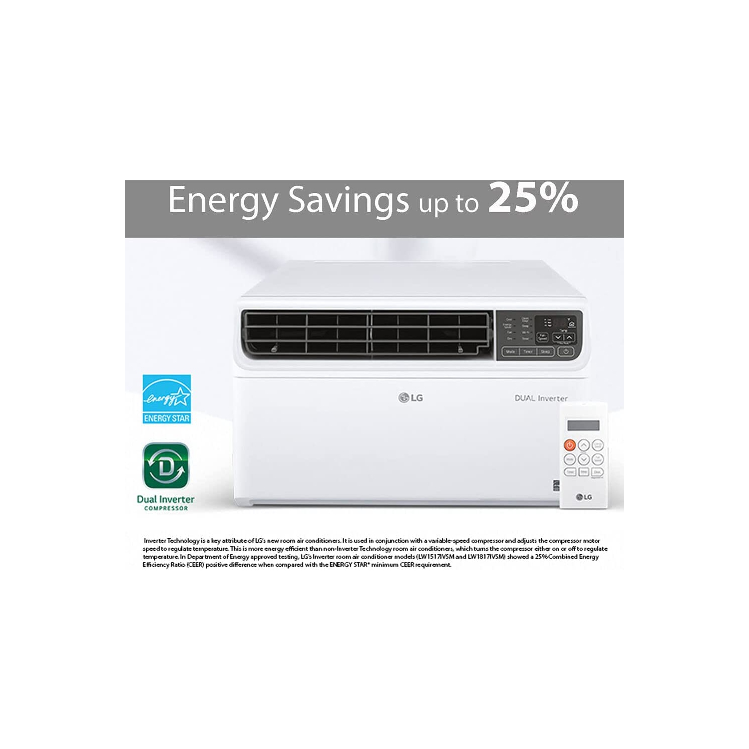 LG 14,000 BTU Dual Inverter Smart Window Air Conditioner, Cools 800 Sq. Ft, Ultra Quiet, Up to 25% Savings, Energy Star, Works ThinQ, Amazon Alexa