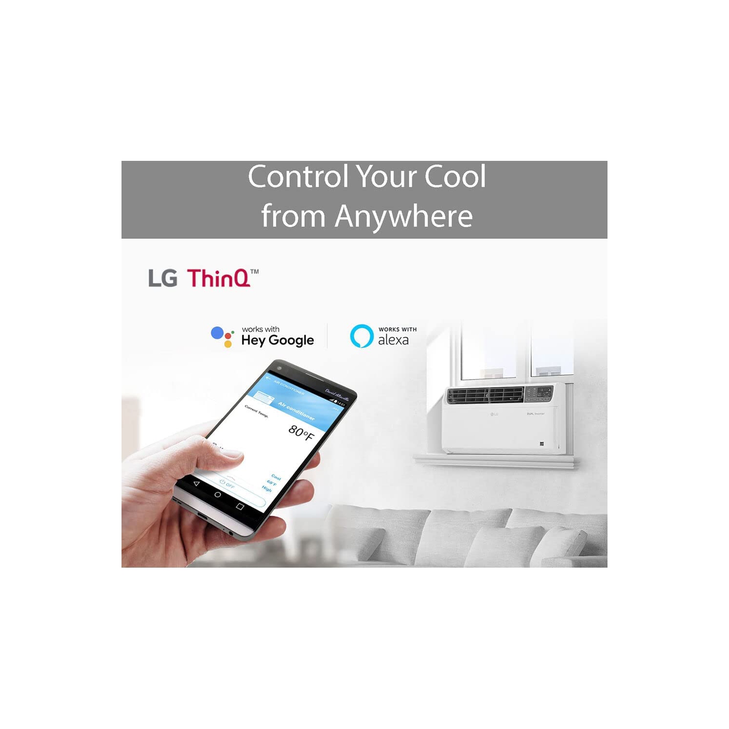 LG 14,000 BTU Dual Inverter Smart Window Air Conditioner, Cools 800 Sq. Ft, Ultra Quiet, Up to 25% Savings, Energy Star, Works ThinQ, Amazon Alexa