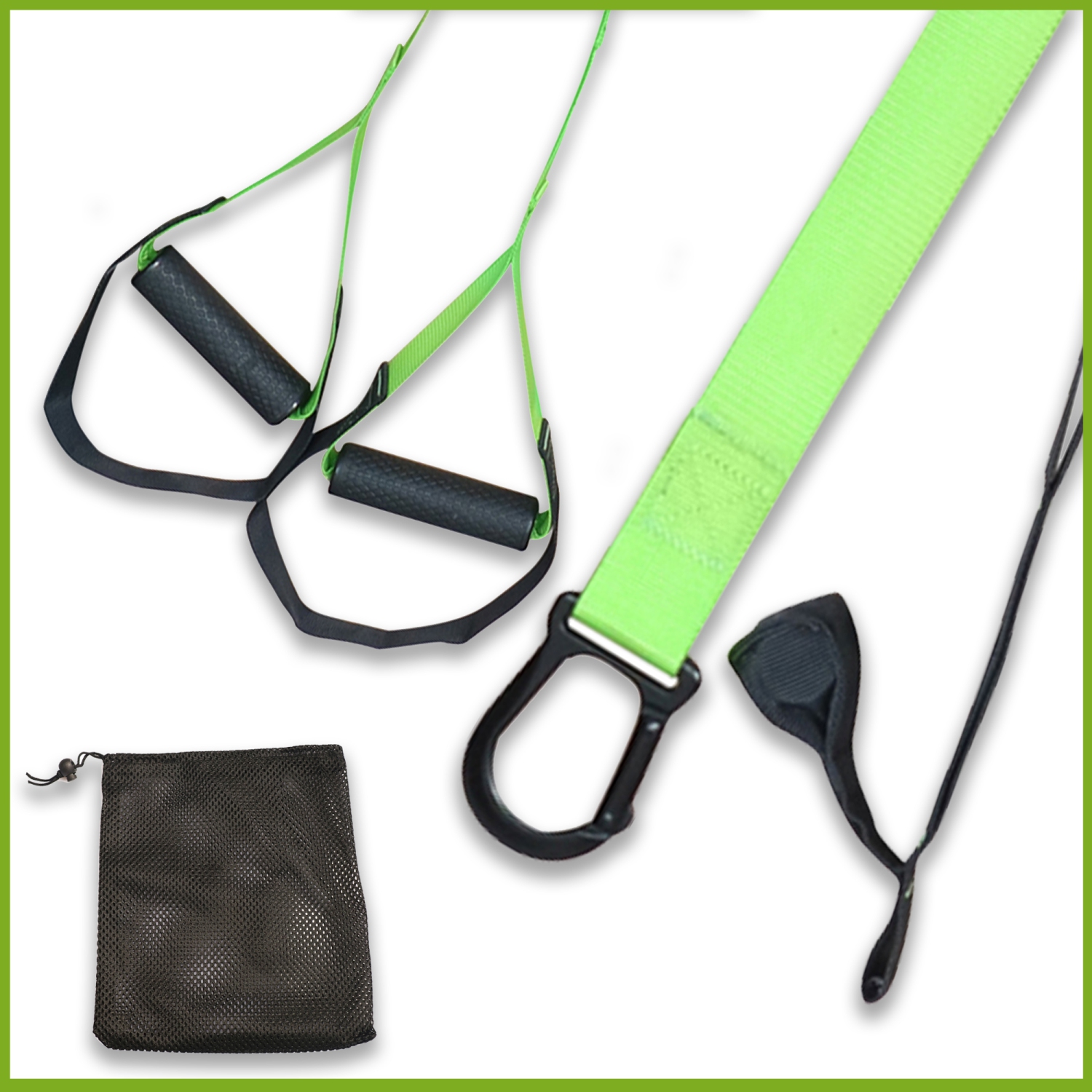 PRISP Home Gym Suspension Trainer - Bodyweight Training Straps for Fitness and Exercise, Green