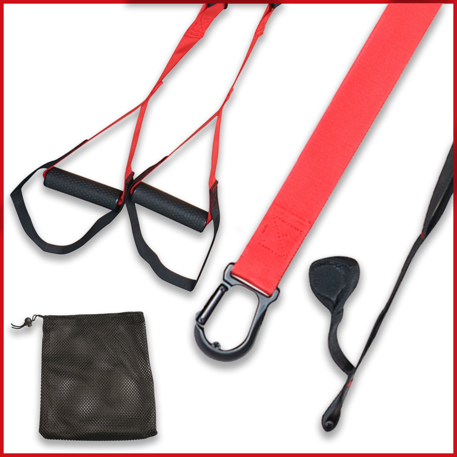 PRISP Sangles de Suspension pour Entraînement au Poids du Corps, Bandes d'Exercice Pour Gym à Domicile, Rouge