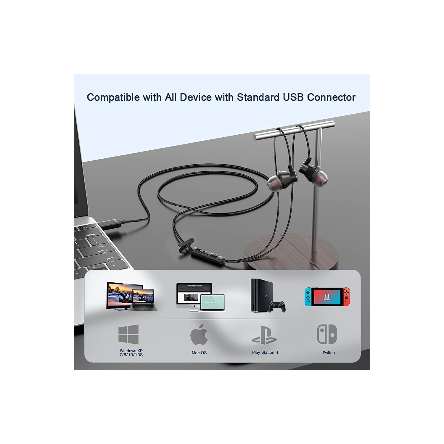 Dolaer OKCSC U260 USB Computer Earbuds in-Ear USB Headset with Stereo Sound 2.5m Cable Wired Earphones for Home Office/Online Classes/Live