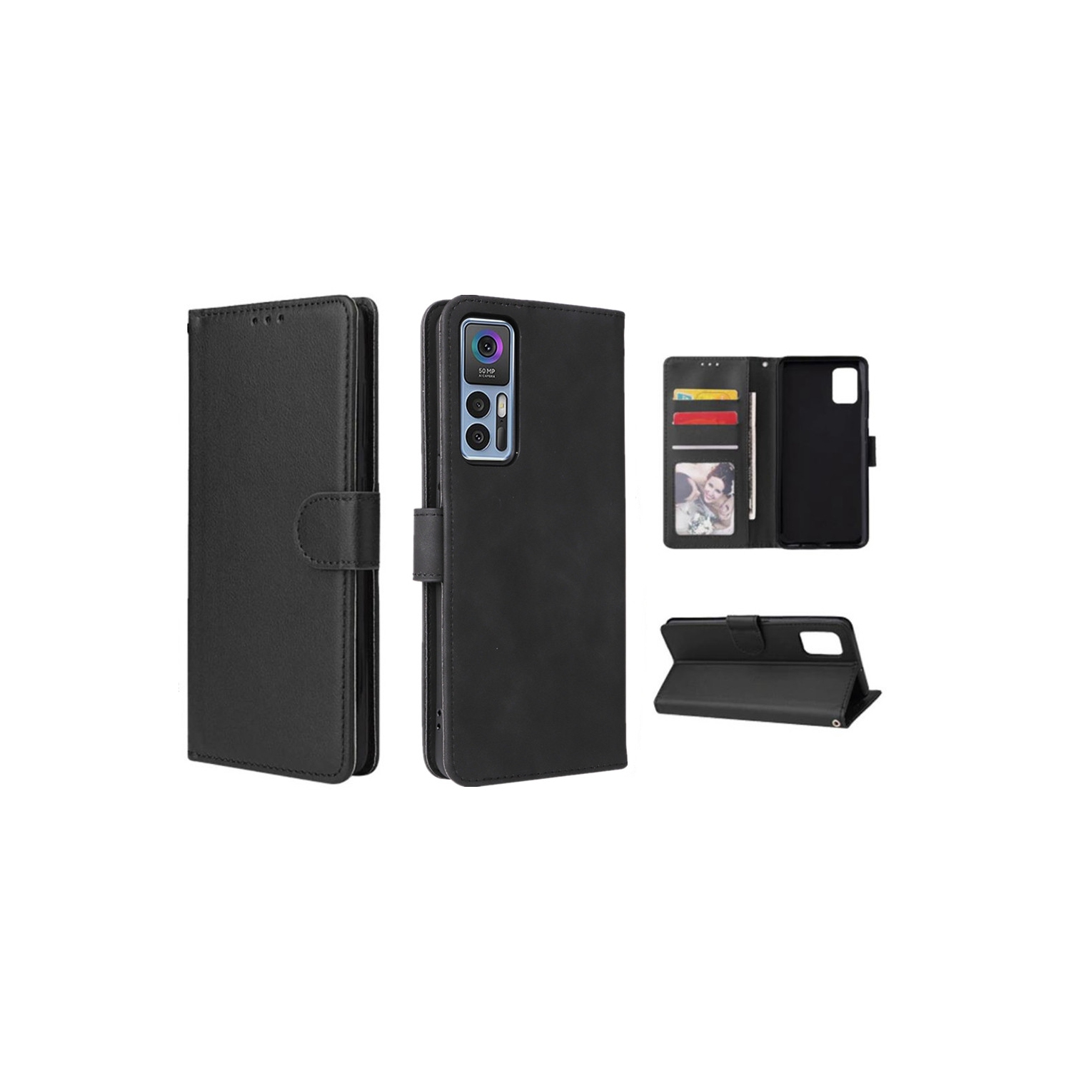 【CSmart】 Magnetic Card Slot Leather Folio Wallet Flip Case Cover for TCL 30 5G, Black