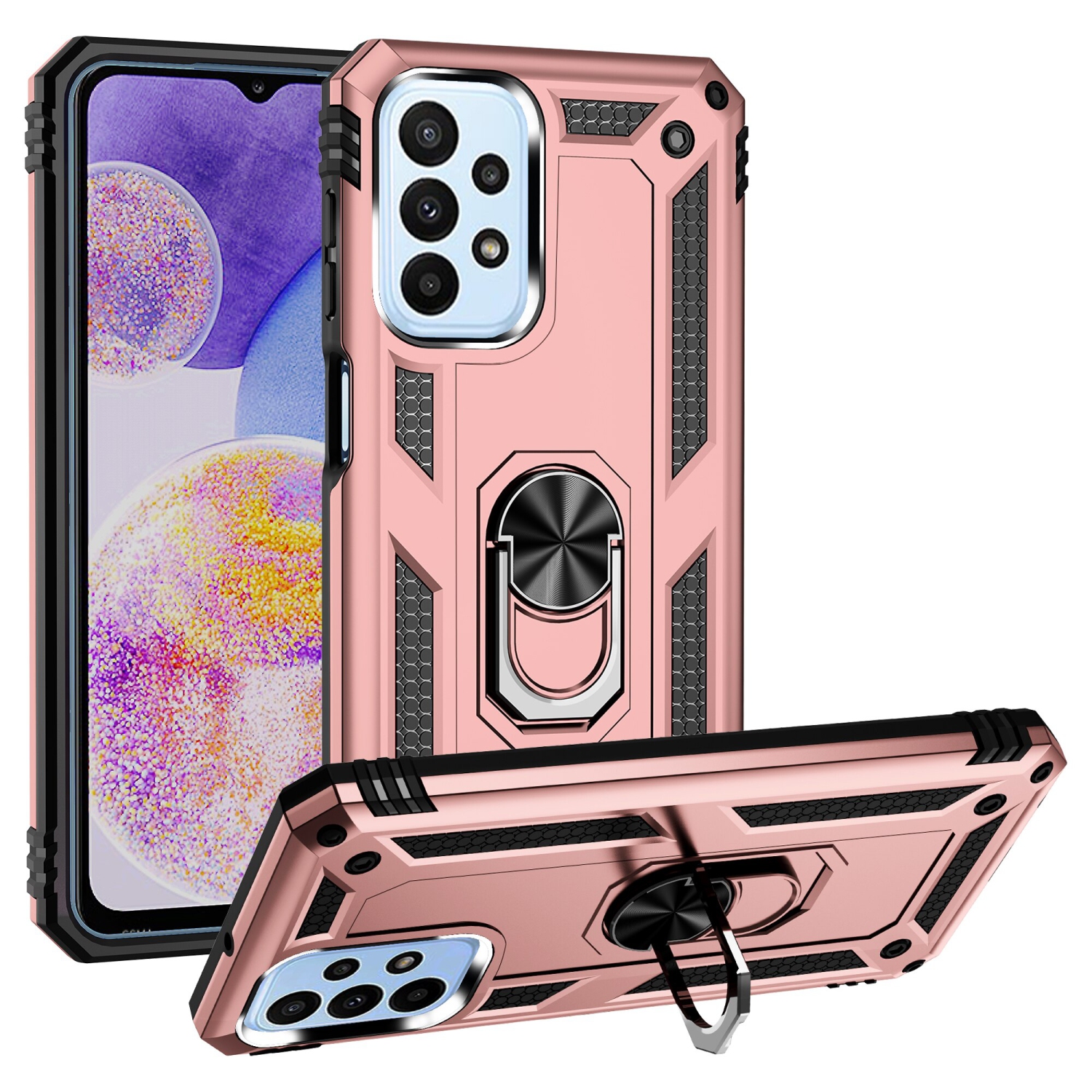 【CSmart】 Anti-Drop Hybrid Magnetic Hard Armor Kickstand Case with Ring Holder for Samsung Galaxy A23 5G 2022, Rose Gold