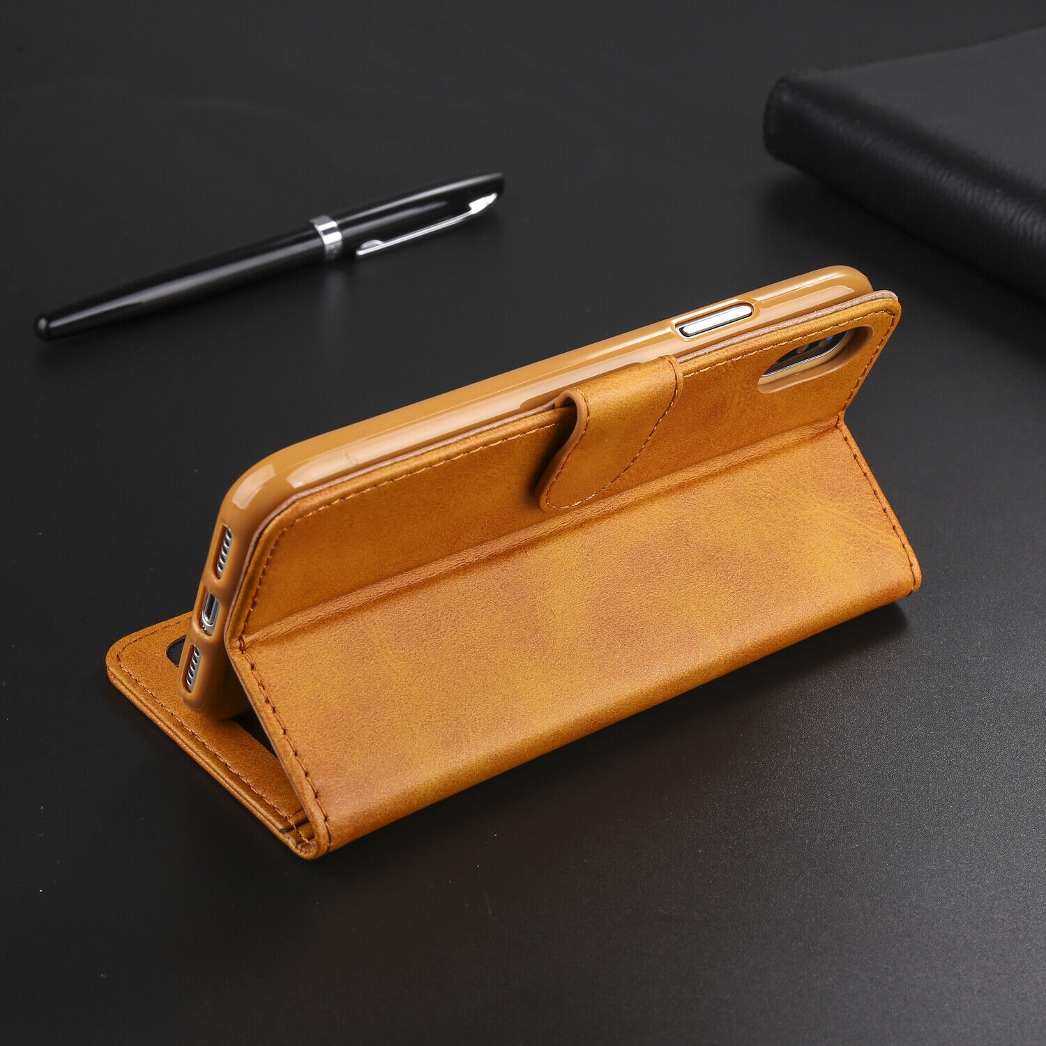 For Apple iPhone 12 Mini Brown Genuine SuperShield Wallet Leather Flip Stand Magnetic Case Cover.