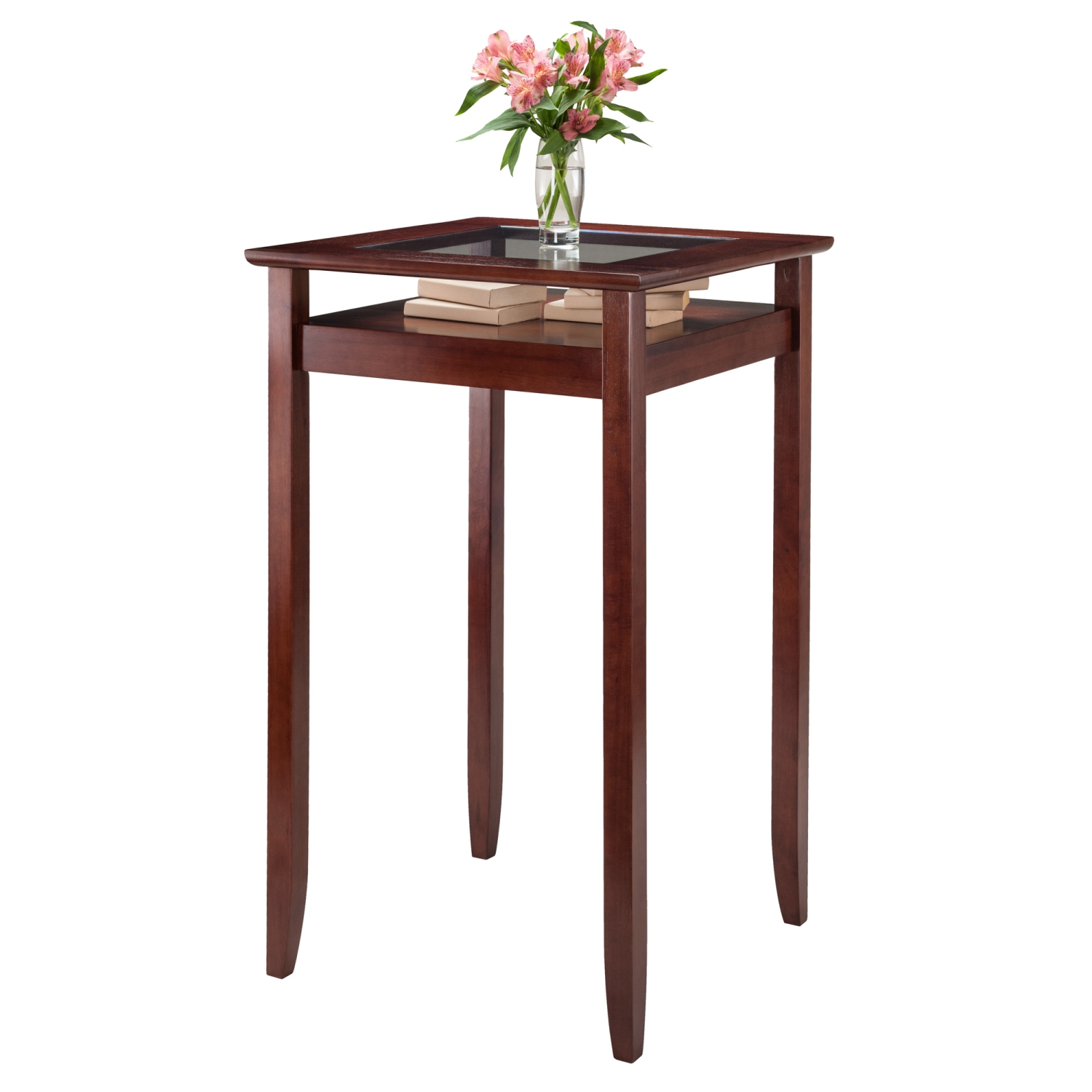 Halo High Table with Glass Display Shelf, Walnut