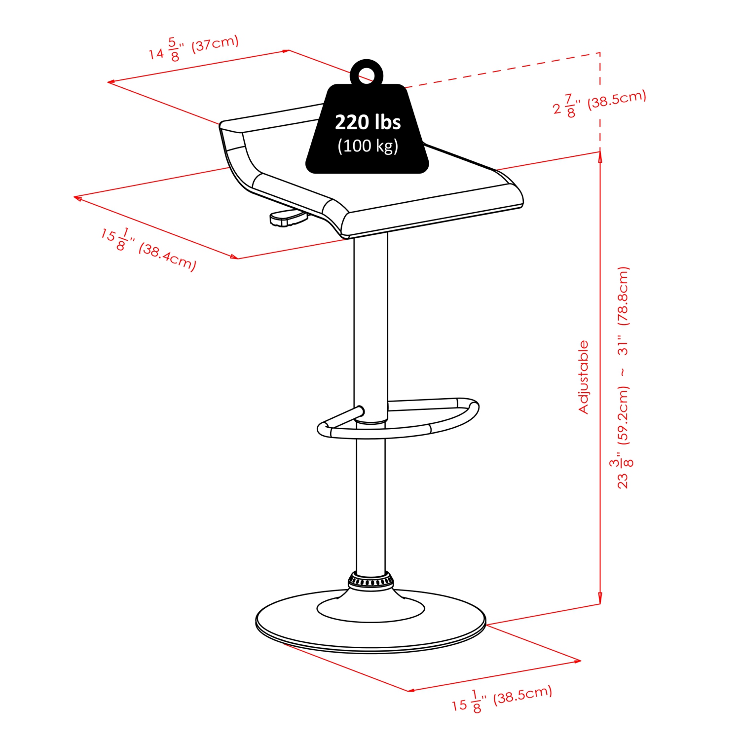 Cora 3-Pc Round Pub Table with Adjustable Swivel Stools, Black and Espresso