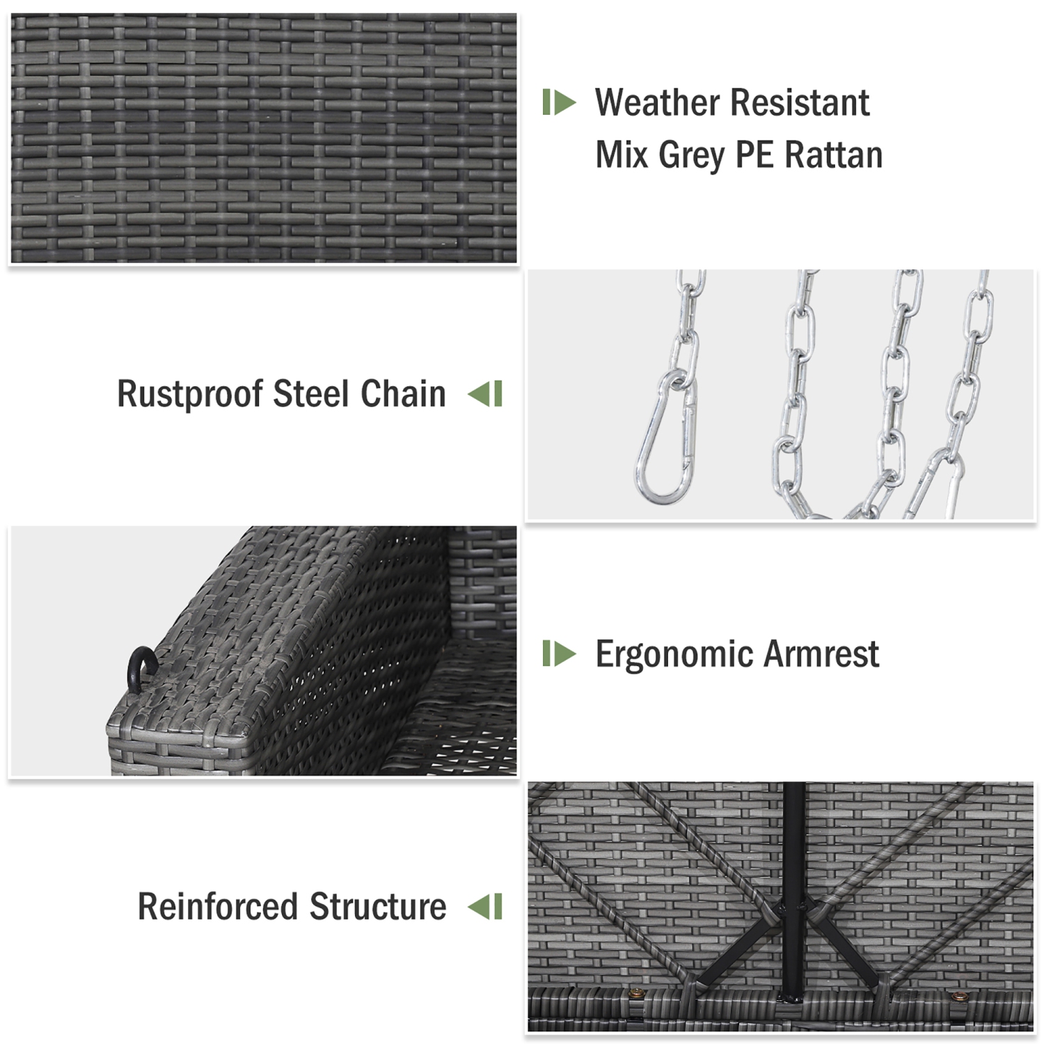 Costway 2-Person Patio PE Wicker Hanging Porch Swing Bench Chair Cushion 800lbs