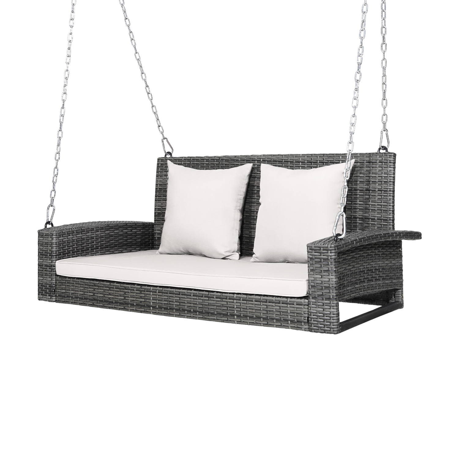 Costway 2-Person Patio PE Wicker Hanging Porch Swing Bench Chair Cushion 800lbs