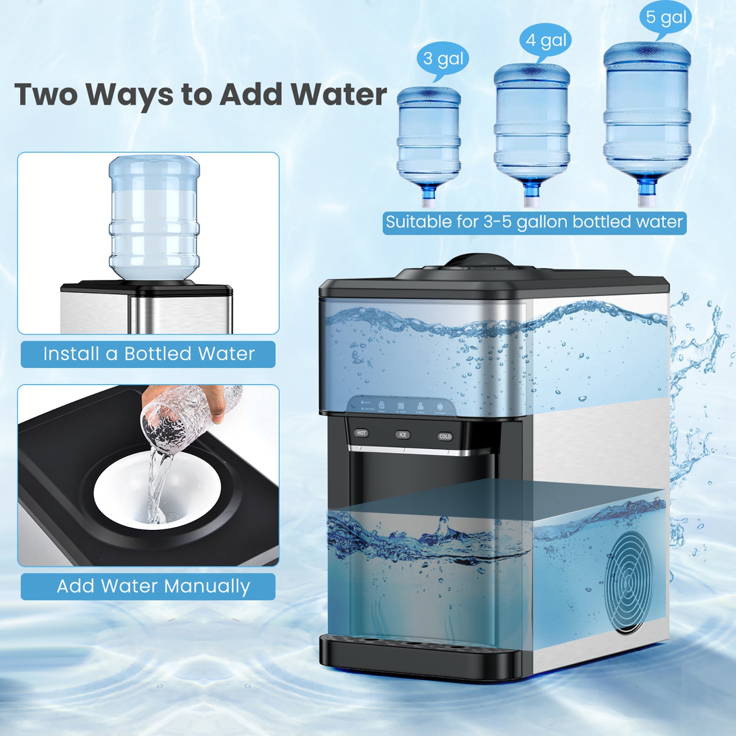 Costway 3-in-1 Water Cooler Dispenser with Built-in Ice Maker w/ 3 Temperature Settings