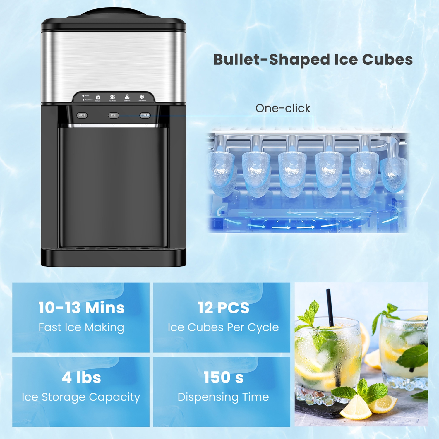 Costway 3-in-1 Water Cooler Dispenser with Built-in Ice Maker w/ 3 Temperature Settings