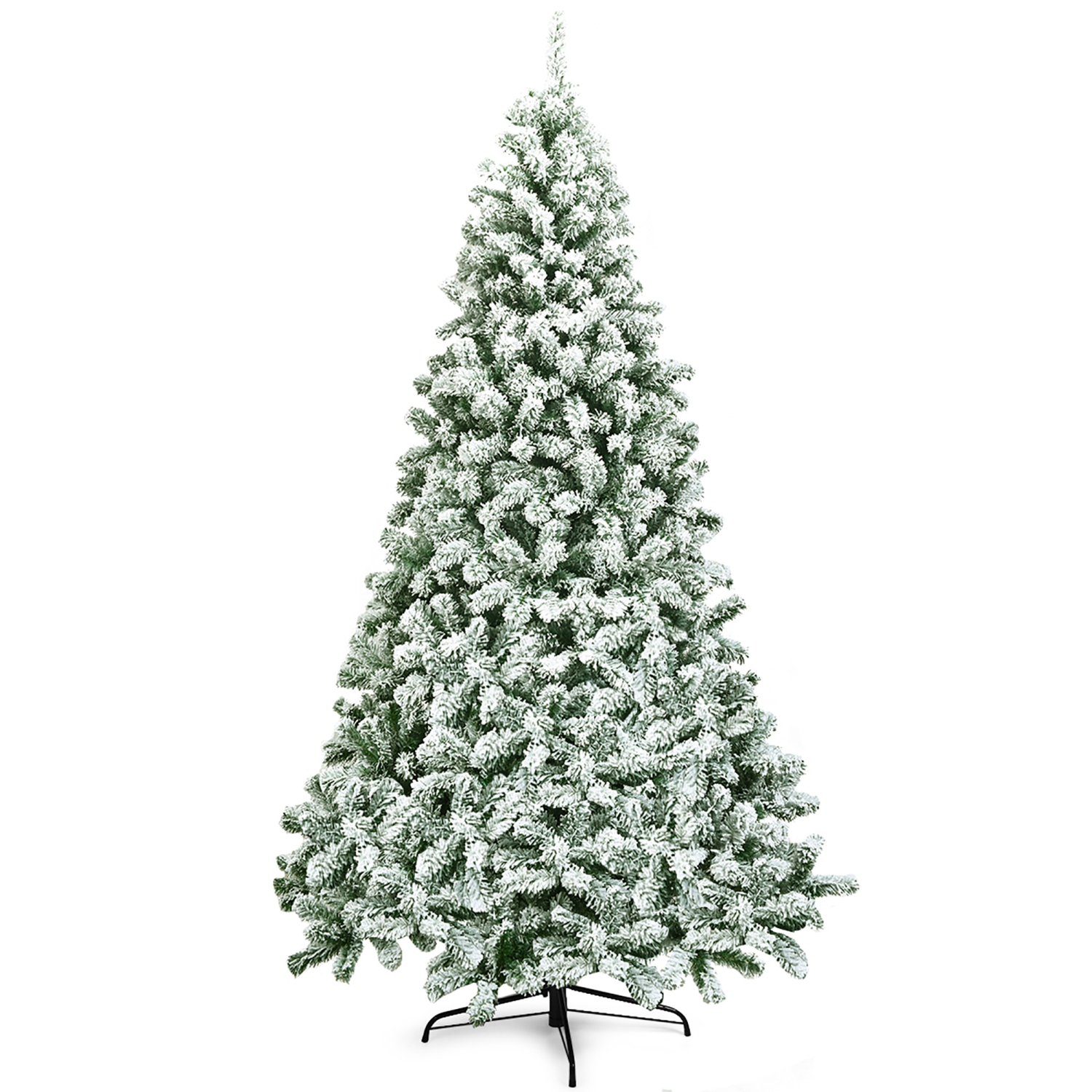 Costway 7.5FT Snow Flocked Artificial Christmas Tree Hinged w/1346 Tip and Foldable Base
