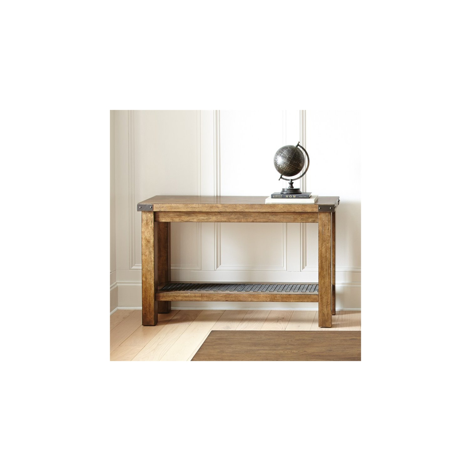 Console transitionnelle Pemberly Row en chêne antique vieilli