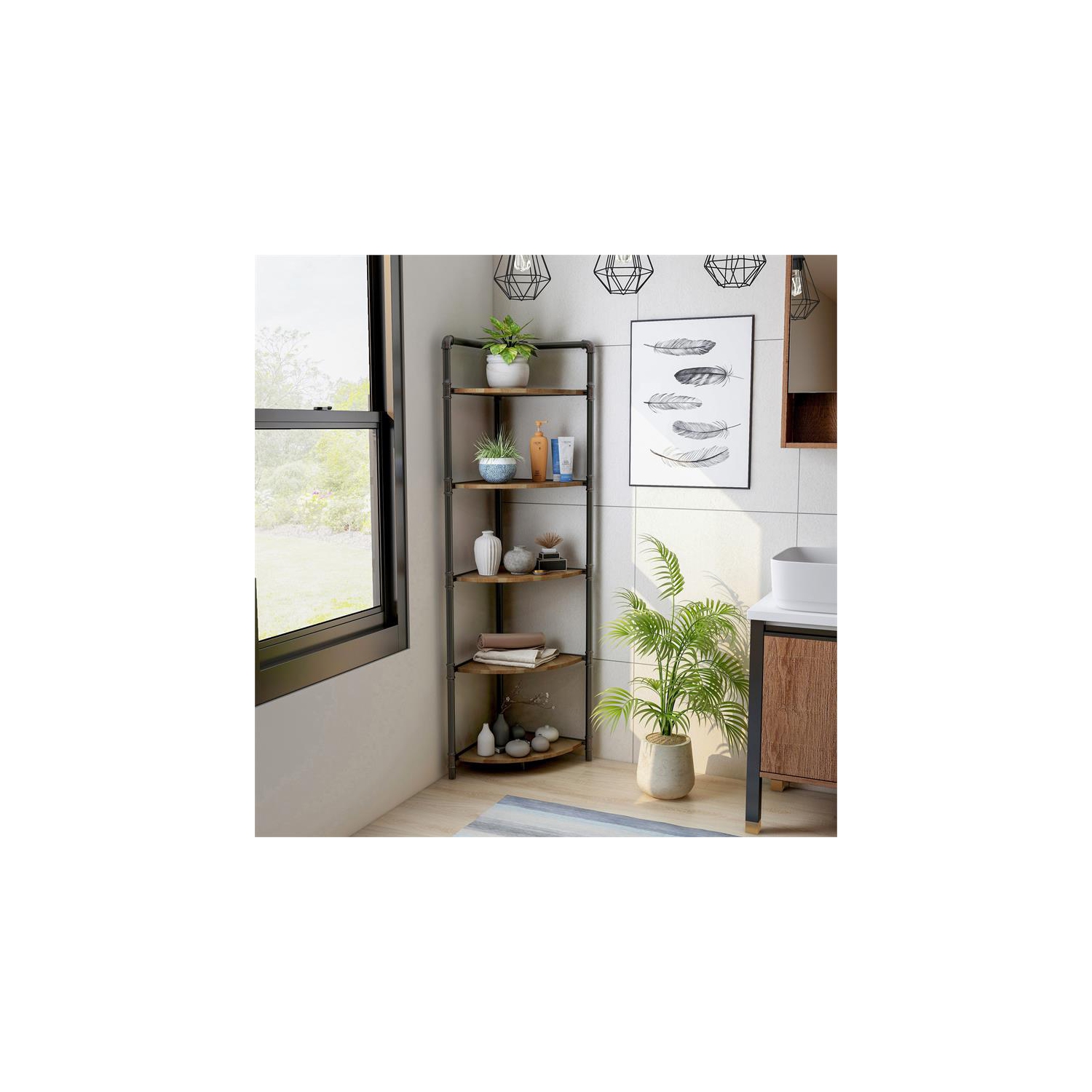 Bowery Hill Industrial Wood 5-Tier Bookcase in Sand Black