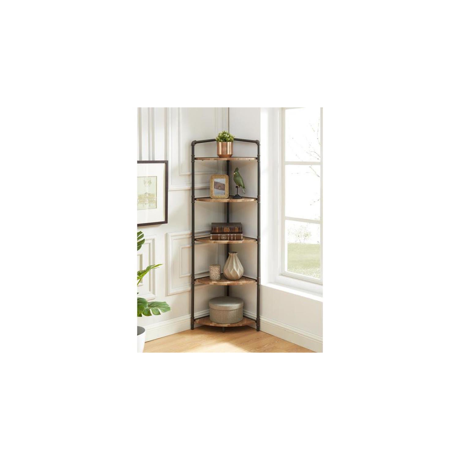 Bowery Hill Industrial Wood 5-Tier Bookcase in Sand Black