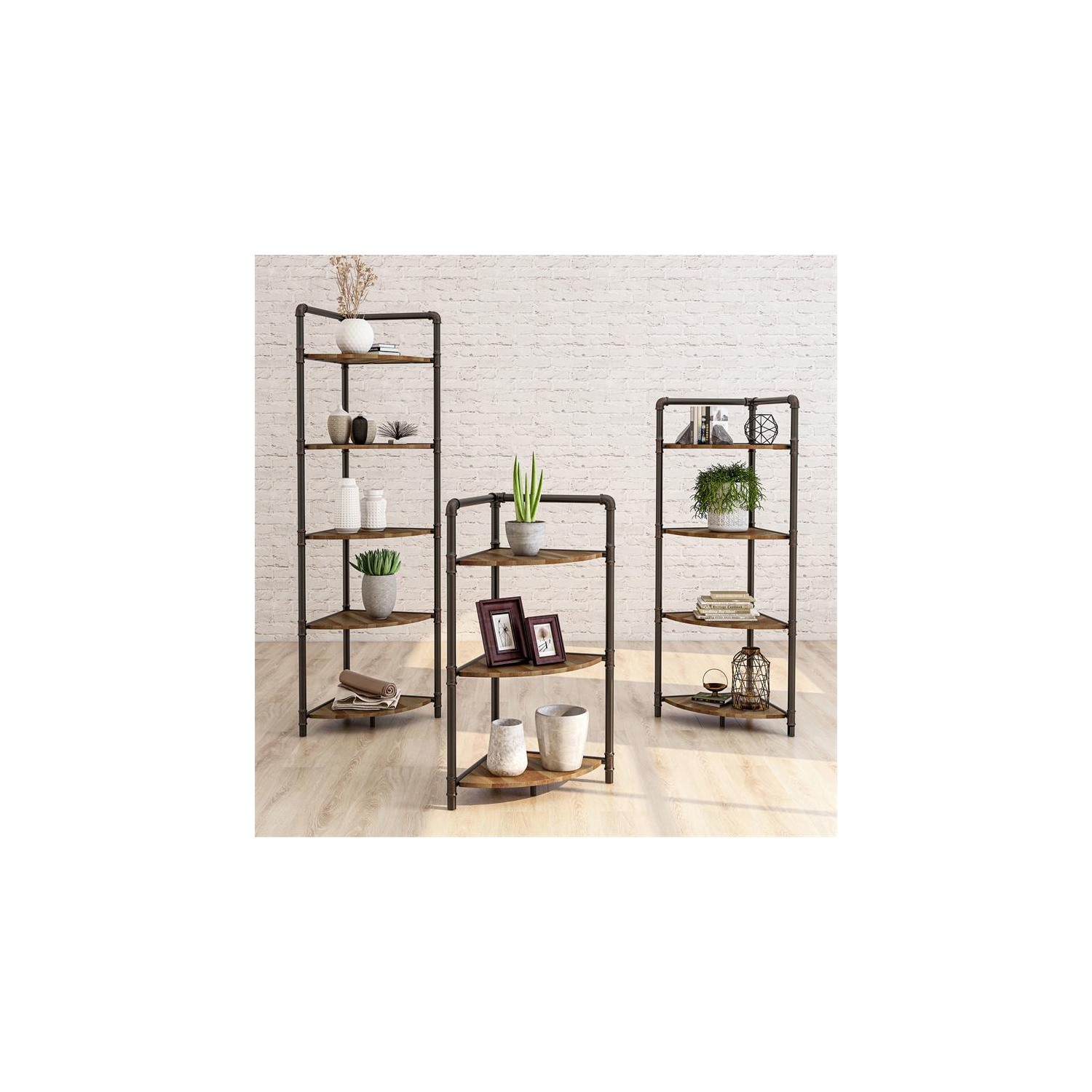 Bowery Hill Industrial Wood 5-Tier Bookcase in Sand Black