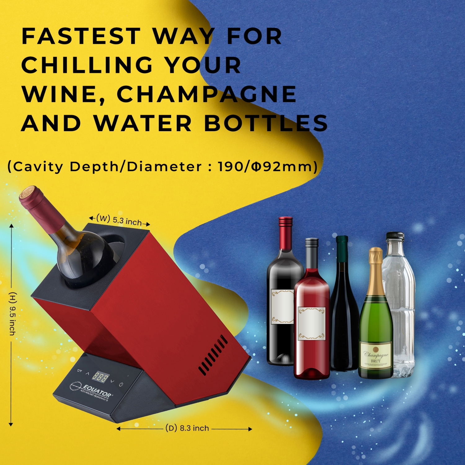 Refroidisseur bouteille unique Equator vin-champagne-eau 110&nbsp;V AC/12&nbsp;V DC