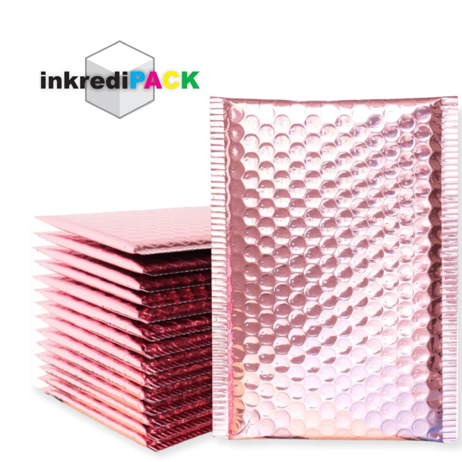 InkrediPack 7.5" X 12" #1 Light Pink Self Seal Metallic Foil Glamour Bubble Mailers/10 Pack