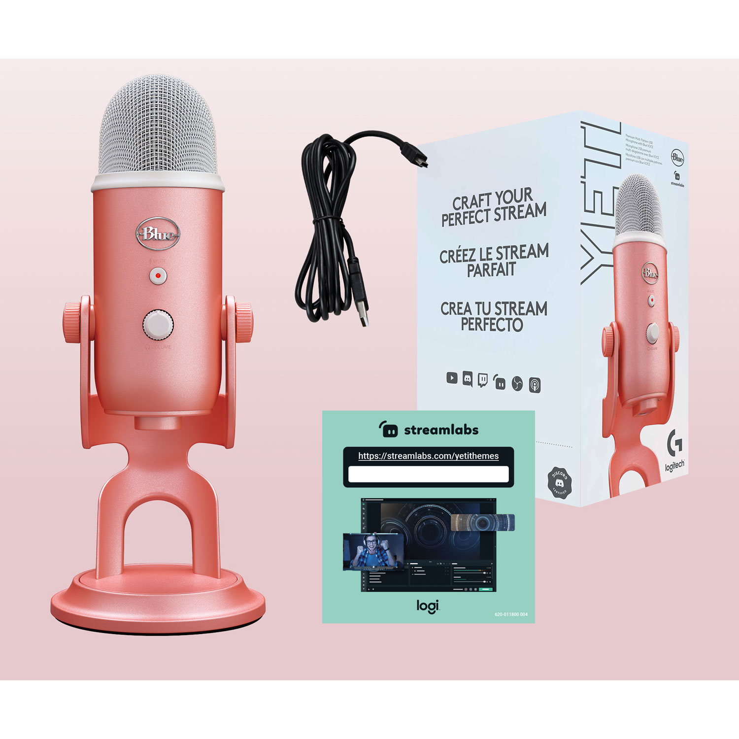 Logitech Aurora Collection Blue Yeti USB Condenser Gaming Microphone with Streamlabs Themes - Pink Dawn