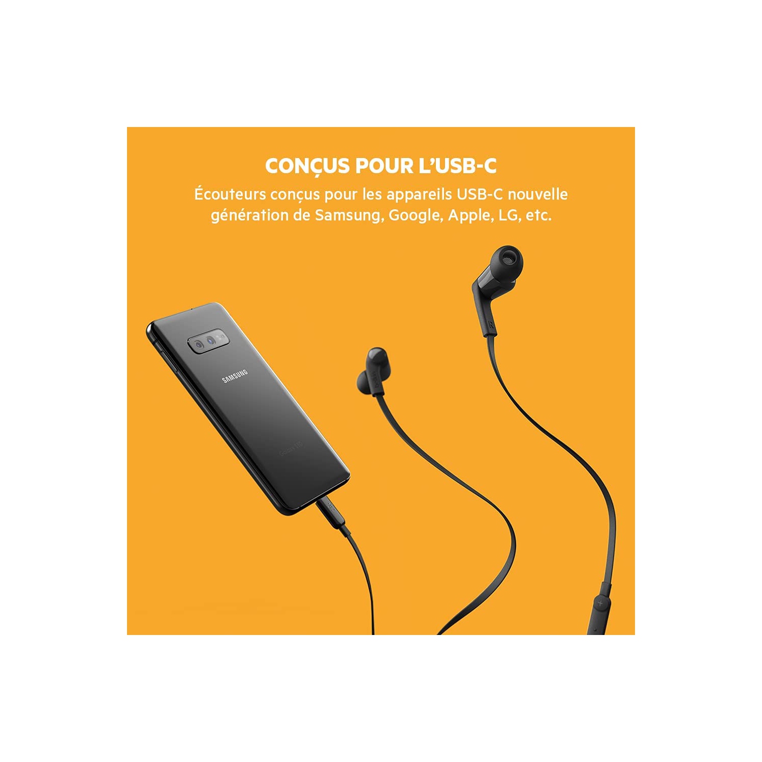 Dolaer in-Ear USB-C Headphones w/Mic Control - S, M, and L, Black