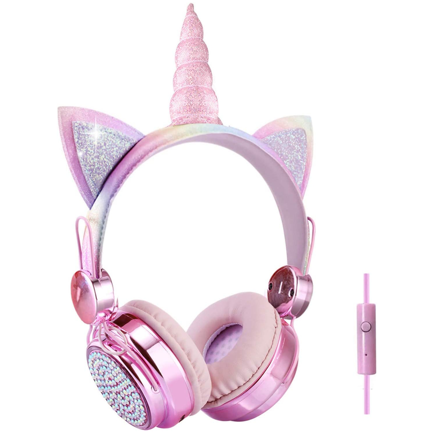 Dolaer Unicorn Kids Headphones 85dB Volume Limiting Adjustable on Ear Anime Wired Headphones with Microphone for Girls Children School Home Travel Christmas Parties (Rainbow)