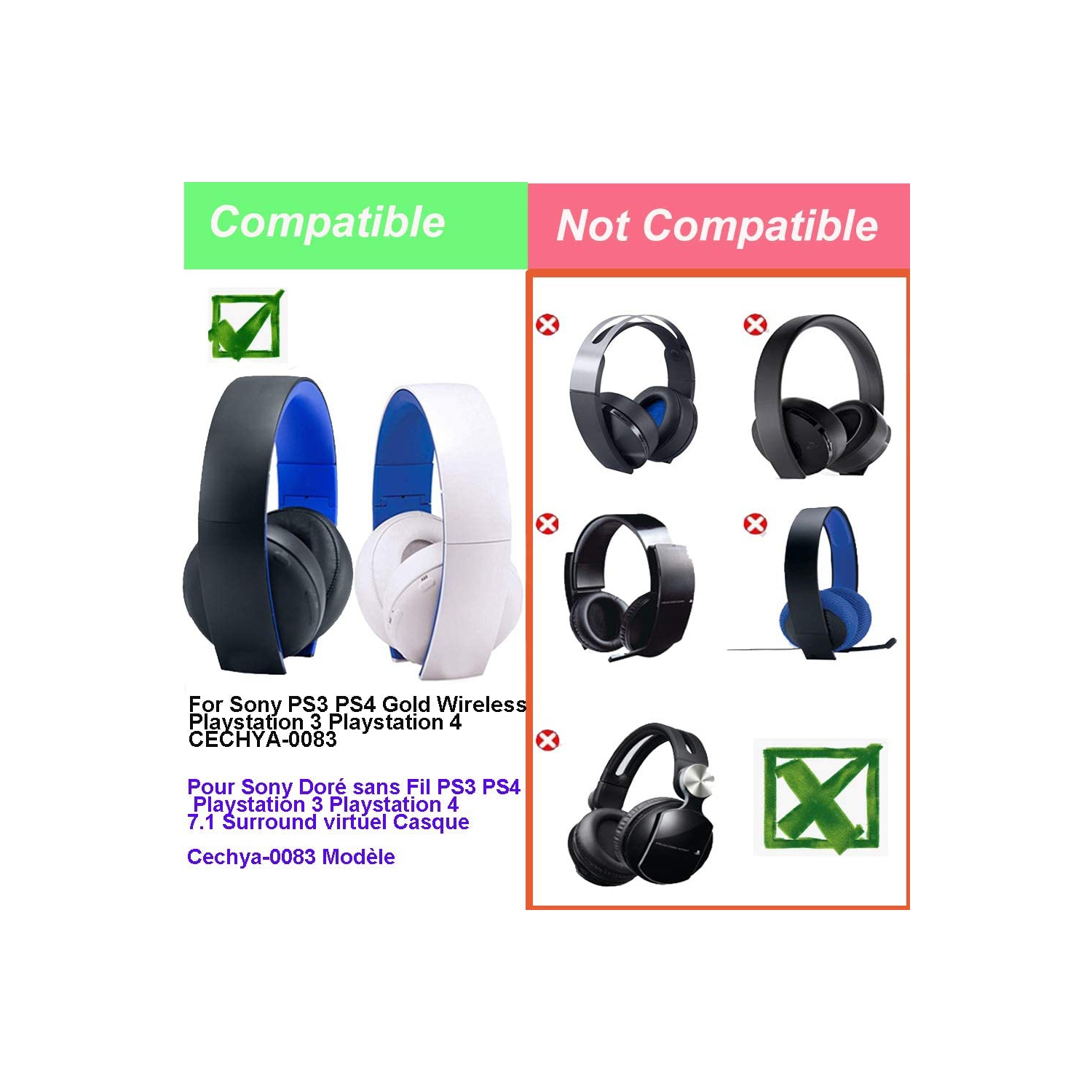 Coussinets d’oreilles de rechange, coussinets d’écouteurs pour casque d’écoute PS3 Gold sans fil PlayStation 3 PlayStation 4 CECHYA-0083 Écouteurs