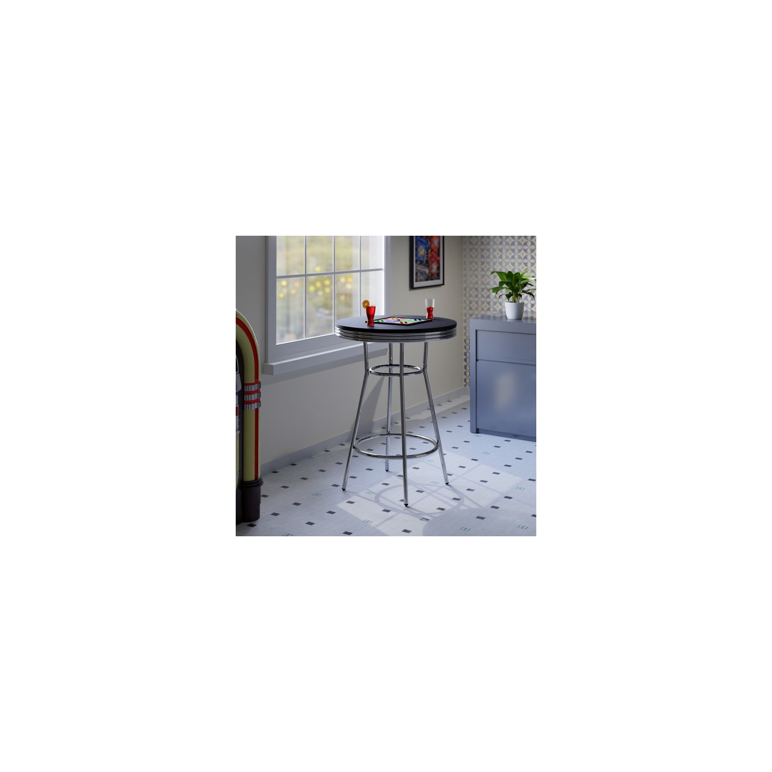 Summit Round High Table, Black and Chrome