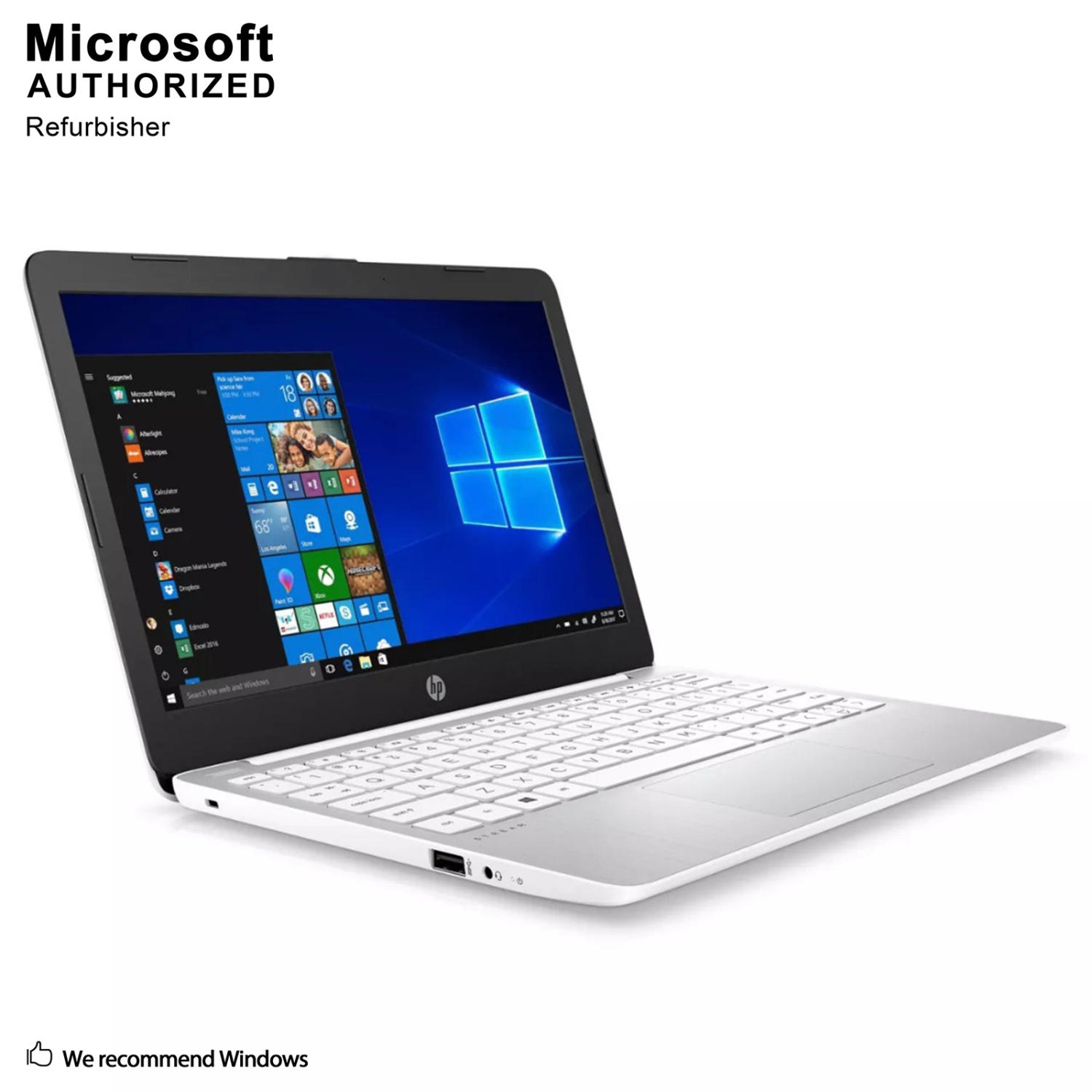 HP STREAM 11-AK1035NR WHITE 11.6" Business Laptop, Intel Atom X5-E8000 1.04GHZ, 4G DDR3L, 32G SSD, HDMI, TYPE-C, USB 3.1, Windows 10 Pro 64 Bit-Multi-Language(EN/ES/FR)-Refurbished