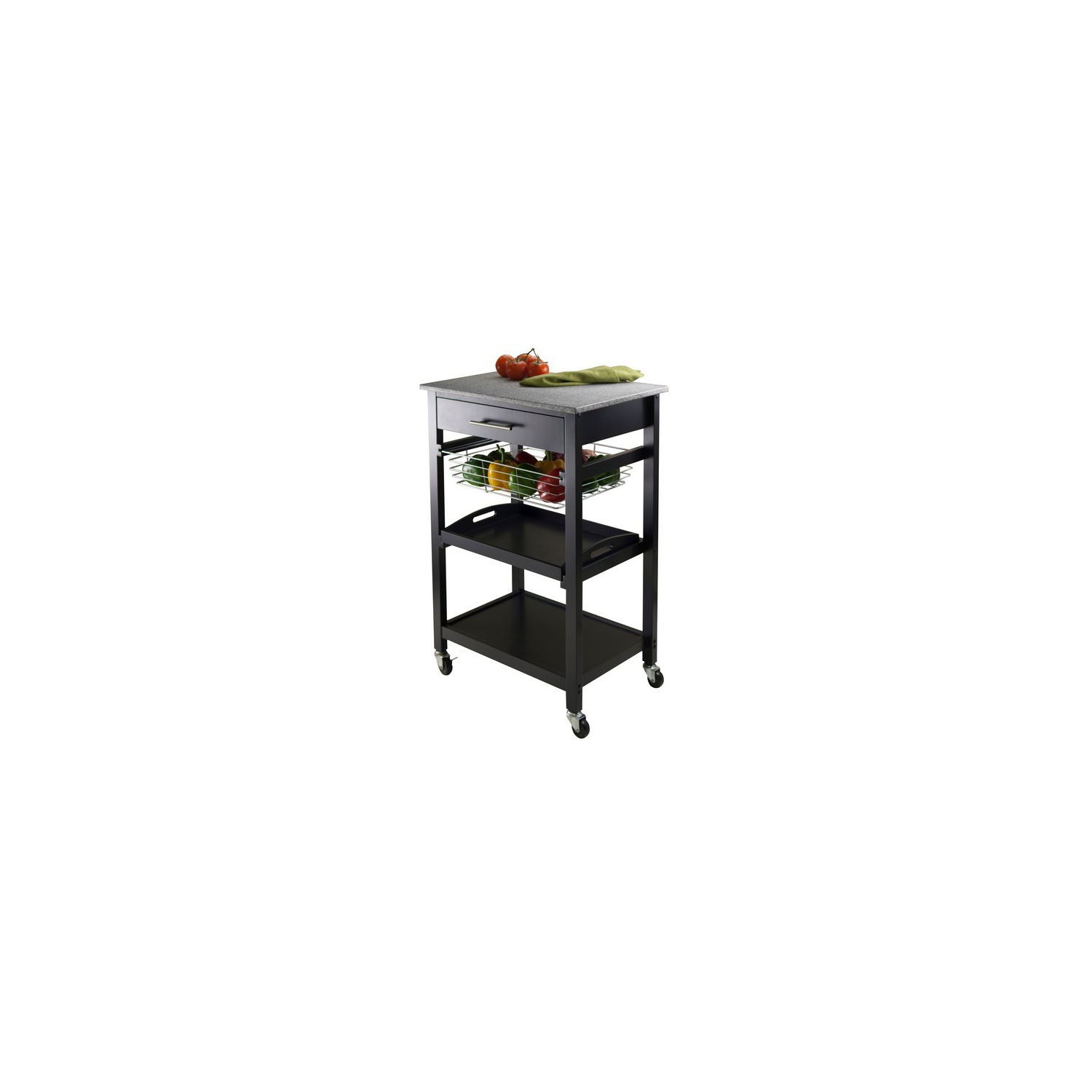Julia – Chariot de cuisine utilitaire, surface en granite, noir