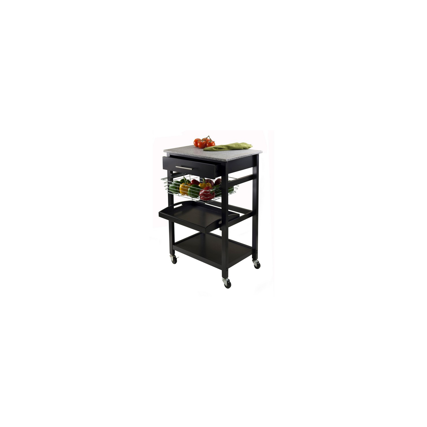 Julia – Chariot de cuisine utilitaire, surface en granite, noir