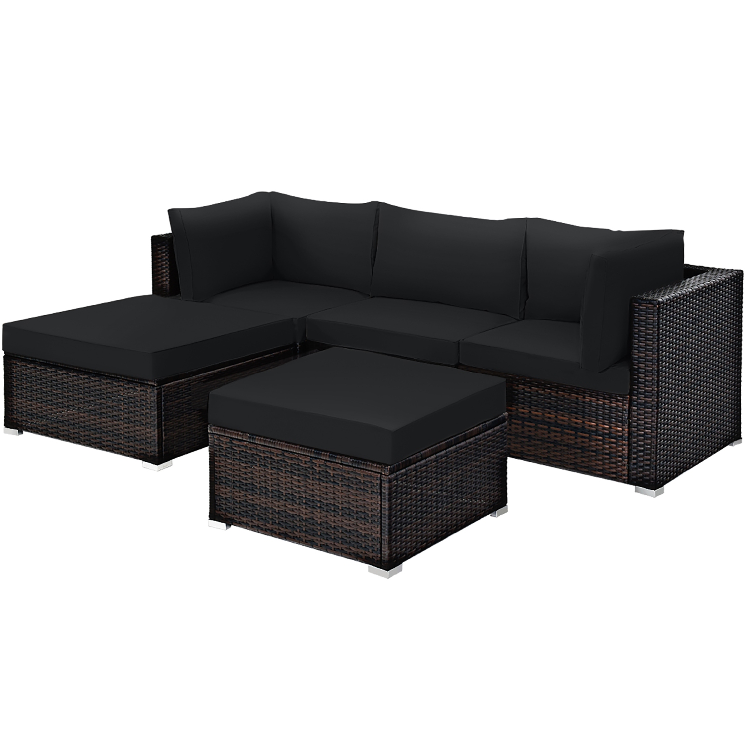 Costway 5PCS Patio Rattan Furniture Set Sectional Conversation Set Ottoman Table