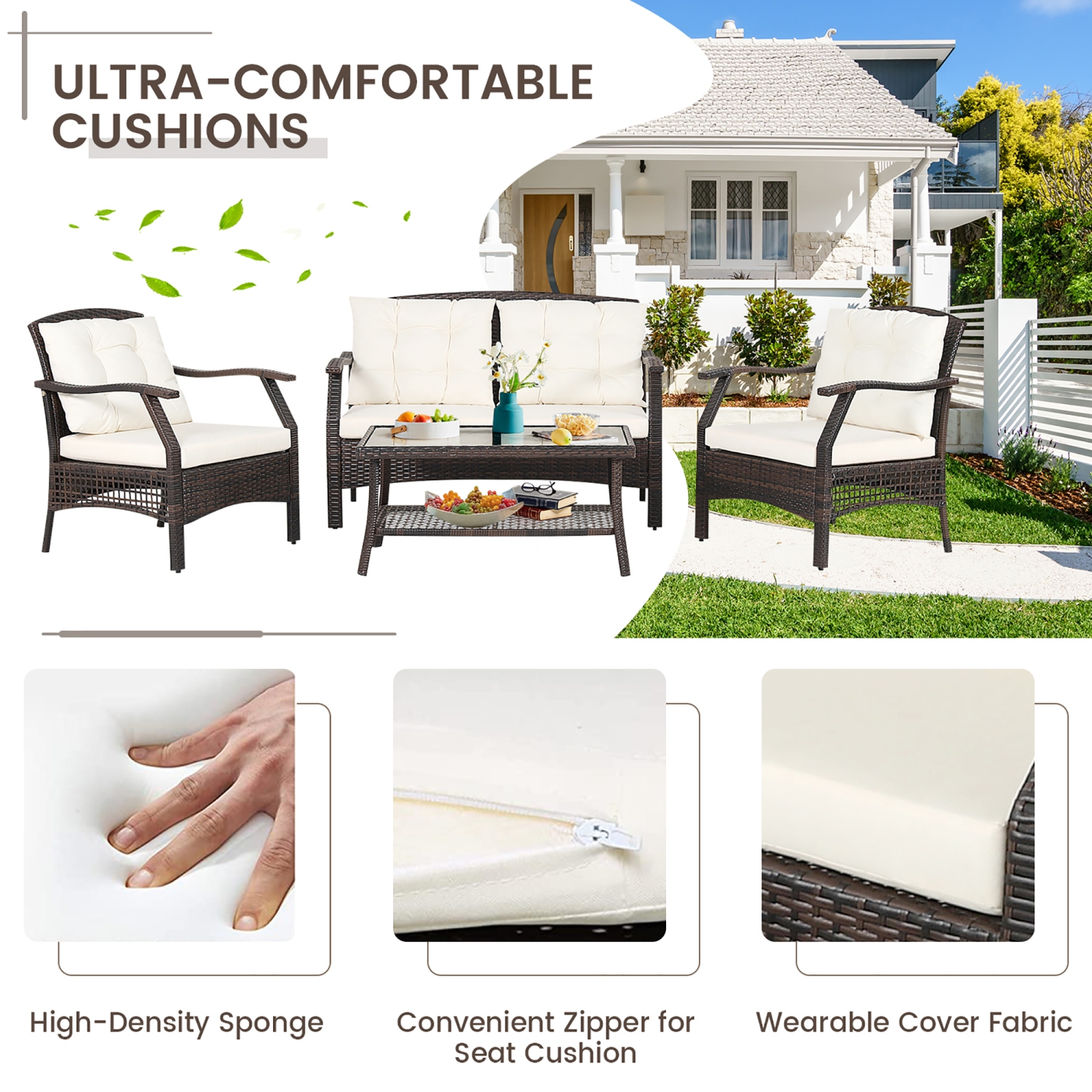 Costway 8 PCS Outdoor Rattan Conversation Set Patio Rattan Sofa Set W/ Protective Cover