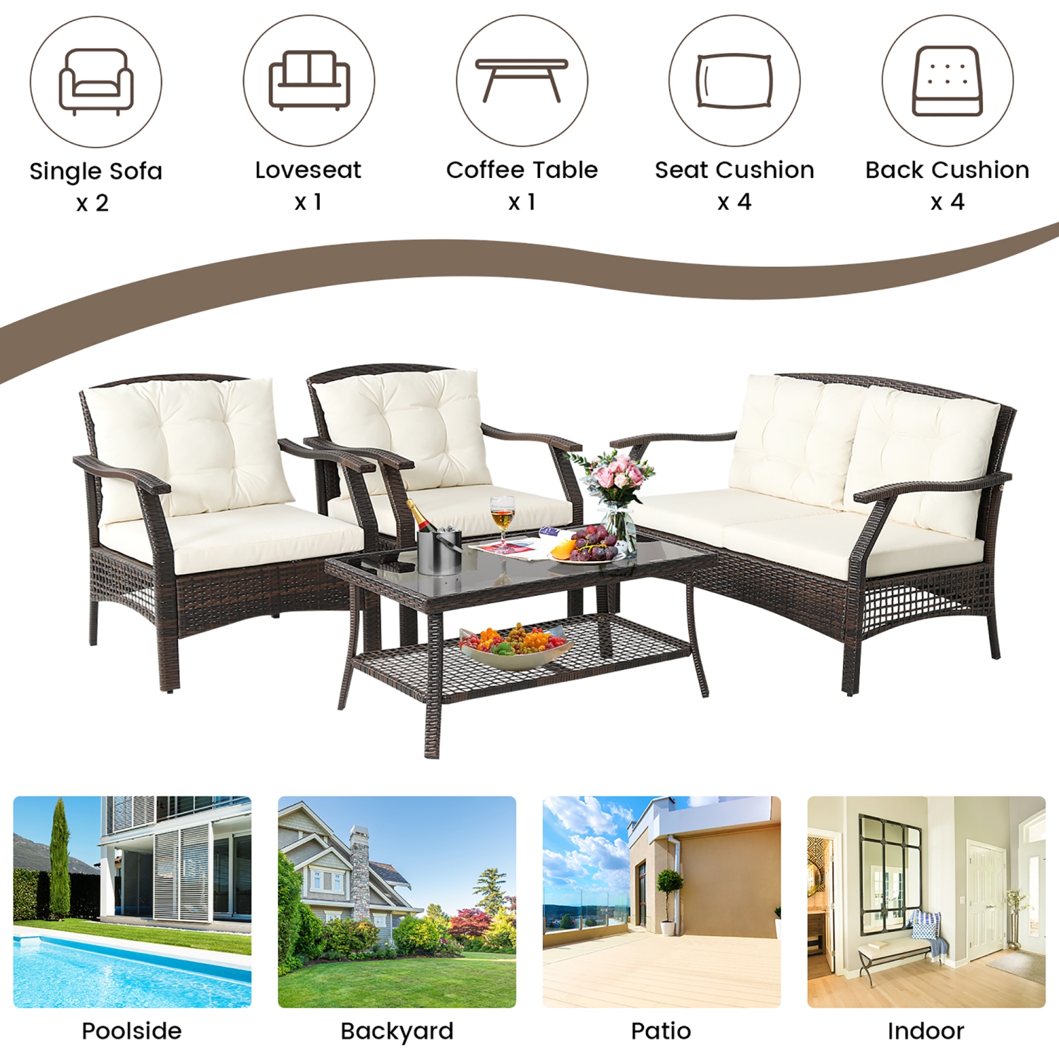 Costway 8 PCS Outdoor Rattan Conversation Set Patio Rattan Sofa Set W/ Protective Cover