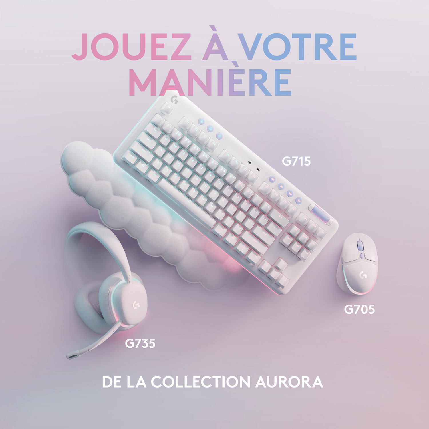 Clavier de jeu mécanique rétroéclairé Bluetooth avec touches tactiles GX Brown Aurora Collection G715 de Logitech G - Brume blanche