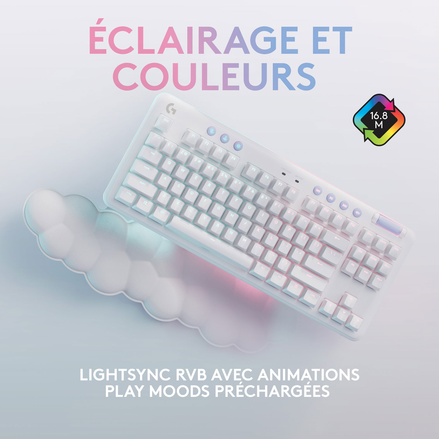 Clavier de jeu mécanique rétroéclairé Bluetooth avec touches tactiles GX Brown Aurora Collection G715 de Logitech G - Brume blanche