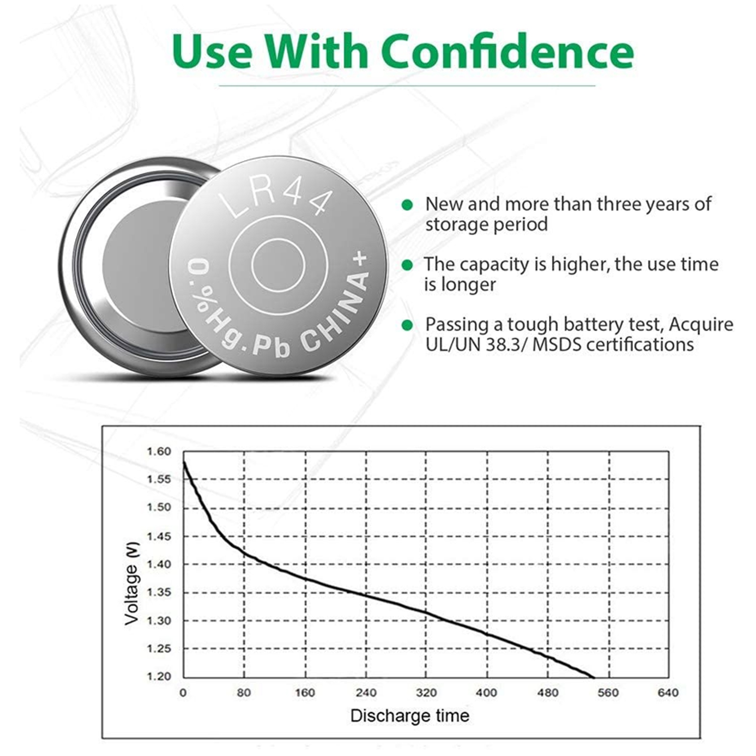 ISTAR Long-Lasting & Leak-Proof, High Capacity 1.5 Volt alkaline button cell battery LR44 lr44 for Digital Thermometer Ornament Hearing Aid Led Watch