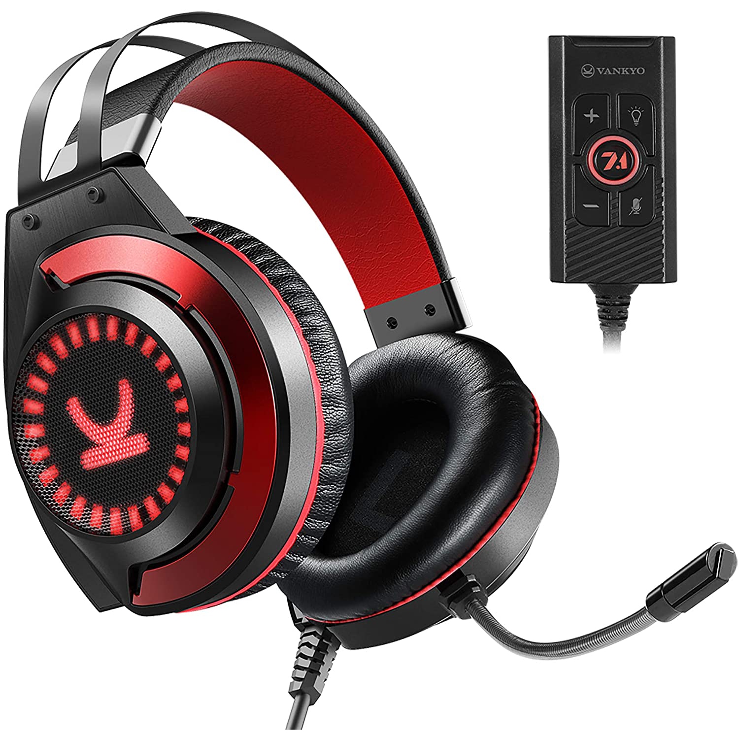 Commander – CM7000 - VANKYO Gaming Headset with 7.1 Surround Sound Stereo - Wired Over Ear Headphone - Xbox One, PS4, PC, Laptop, Nintendo- Noise Cancellation- Red