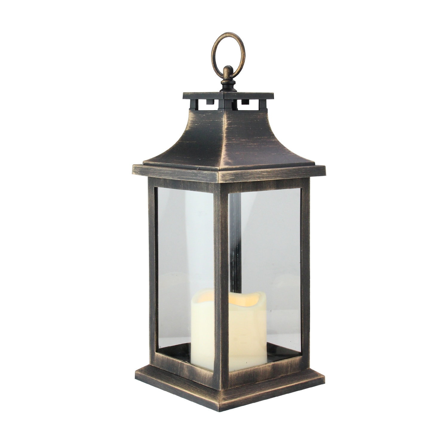 Candle Lantern with Flameless LED Candle - 12.5" - Black with Gold