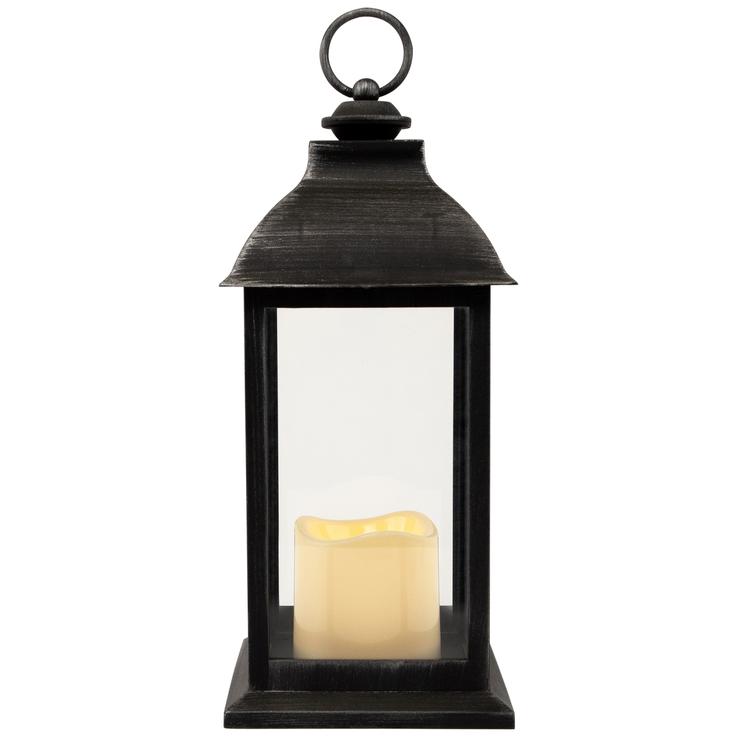 LED Lantern with Flameless Candle - 12.5" - Brushed Silver
