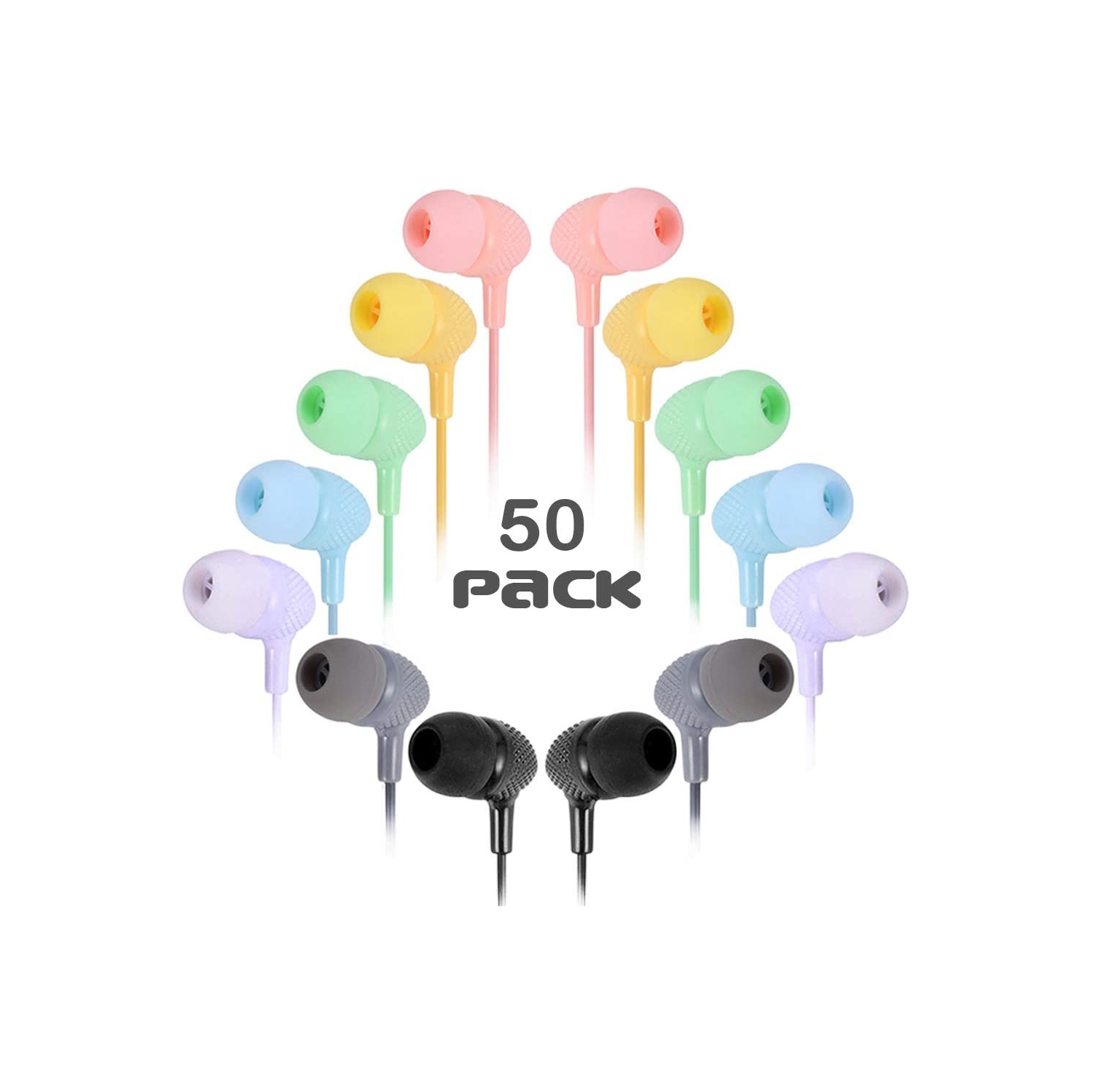 Dolaer Bulk Earbuds Headphones 50 Pack Multicolor for Classrooms Kids, Wholesale Durable Students Earphones Perfect for K12 Schools Teens Kindergarten Children Gift and Adult (Mixe