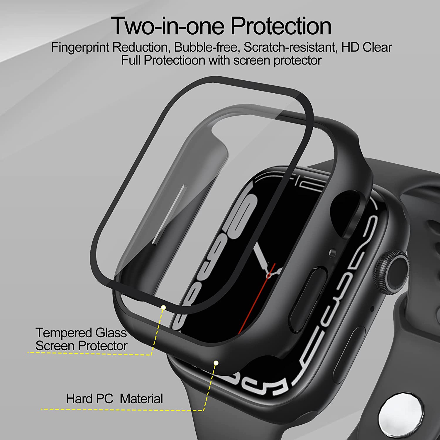 XCRS Apple Watch Series 3, Series 2, Series 1 [42MM] Coque de protection globale, écran en verre trempé intégré et coque rigide en PC, compatible