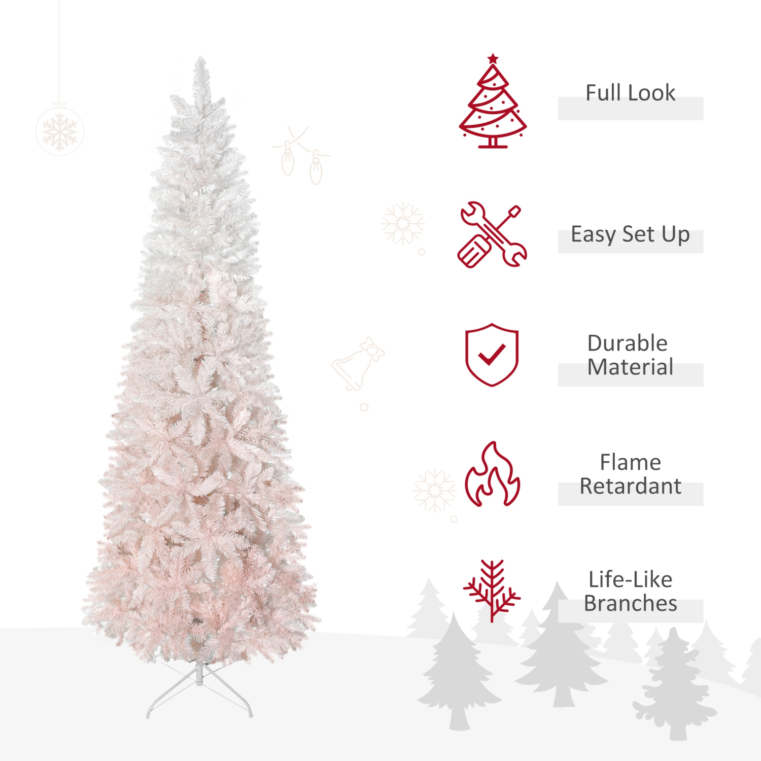 HOMCOM Arbre de Noël artificiel de 6 pieds avec 406 branches réalistes en pin, ouverture automatique, rose et blanc