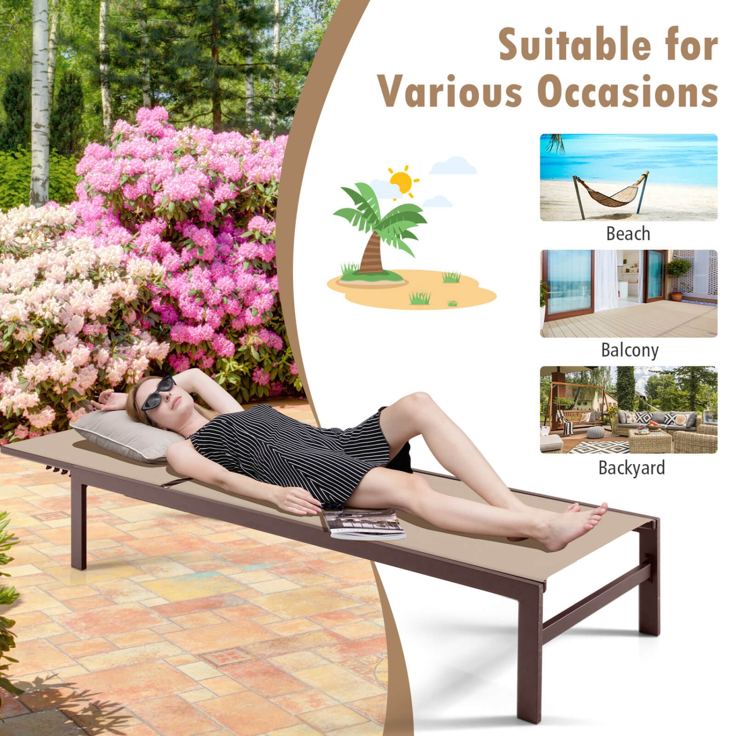 Chaise longue à 6 positions inclinable en aluminium Costway 2 PCS