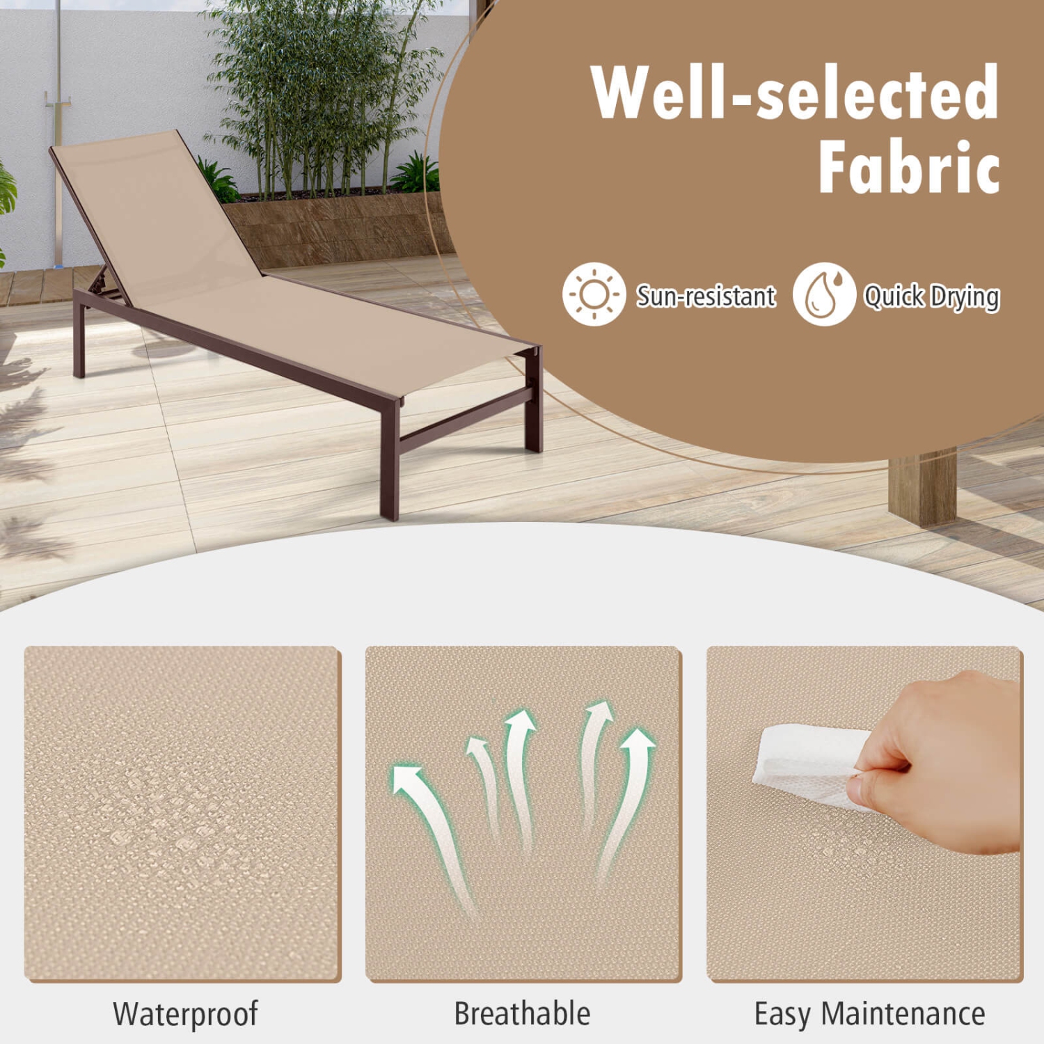 Costway Patio 6-Position Lounge Chair Chaise Aluminium Adjust Recliner