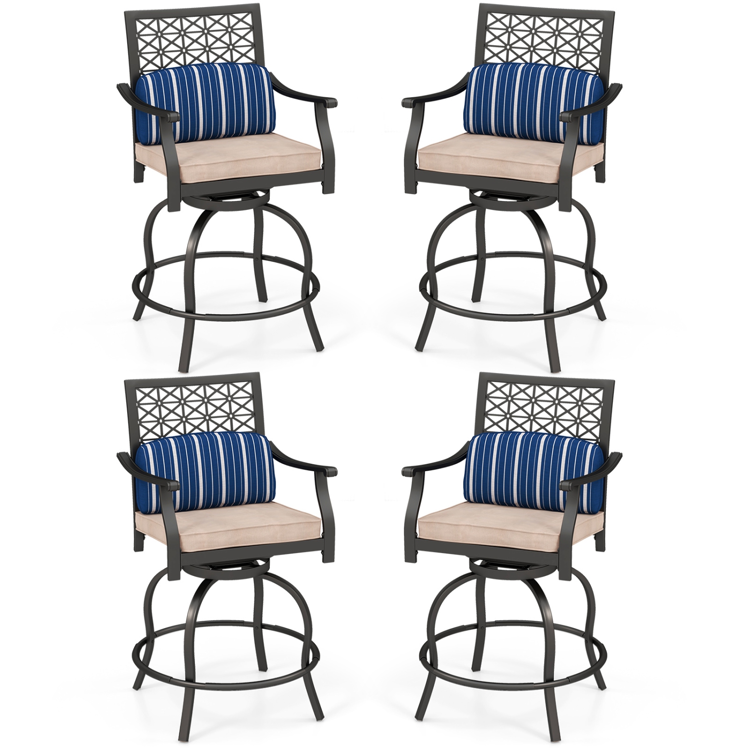 Costway Set of 4 Patio Swivel Bar Stool Chairs Cushioned Pillow Armrest Rocking